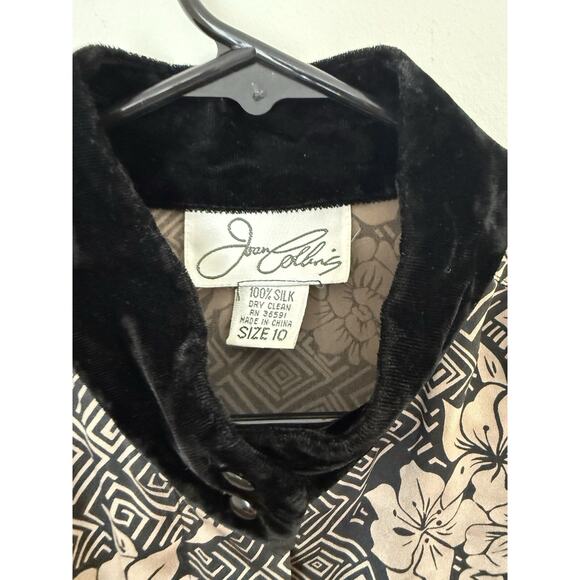 Vintage 80s Collins Silk Button Up Floral Blouse Velvet Collar And Cuffs Sz 10 - Picture 2 of 5